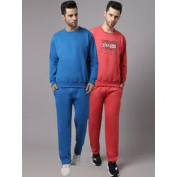 mack jonney VIMAL JONNEY Men Pack of 2 Blue & Red Printed Fleece Tracksuits-picture-24