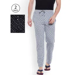 mack jonney VIMAL JONNEY Men Pack of 2 Grey Melange & Black Printed Lounge Pants-picture-20