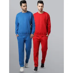 mack jonney VIMAL JONNEY Men Pack of 2 Red & Blue Solid Fleece Tracksuits-picture-27