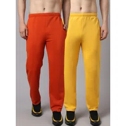 mack jonney VIMAL JONNEY Men Pack of 2 Red & Yellow Solid Fleece Track Pants-picture-17