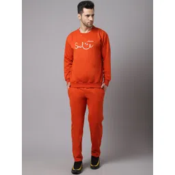 mack jonney VIMAL JONNEY Men Rust Red & White Typography Print Fleece Lined Cotton Track Suit-picture-26