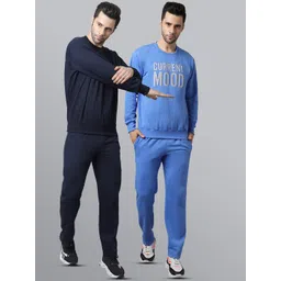 mack jonney VIMAL JONNEY Set Of 2 Men Blue & Black Solid Pure Cotton Tracksuits-picture-30