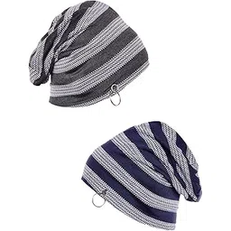 mack jonney VIMAL JONNEY Striped Grey and Navy Blue with Ring Beanie Cap for Men(Pack of 2)-Ring_Cap_STR_Gry_NVY_02-picture-12