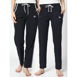 mack jonney VIMAL JONNEY Women Black & Navy Blue Pack Of 2 Solid Lounge Pants-picture-15