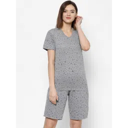 mack jonney VIMAL JONNEY Women Grey & Black Printed T-shirt and Shorts-picture-37