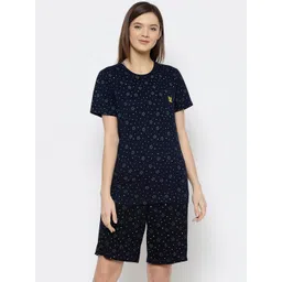 mack jonney VIMAL JONNEY Women Navy Blue & Sea Green Printed Night Suit-picture-34