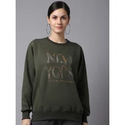 mack jonney VIMAL JONNEY Women Olive Green Embroidered Cotton Sweatshirt-picture-11