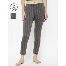 mack jonney VIMAL JONNEY Women Pack Of 2 Black Striped Thermal Bottoms-picture-17
