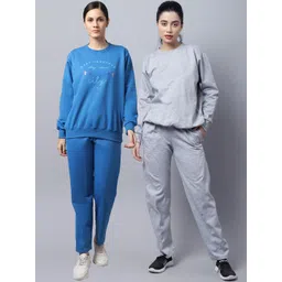 mack jonney VIMAL JONNEY Women Pack Of 2 Blue & Grey Printed Fleece Tracksuits-picture-23