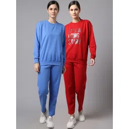 mack jonney VIMAL JONNEY Women Pack Of 2 Blue & Red Printed Fleece Tracksuits-picture-27