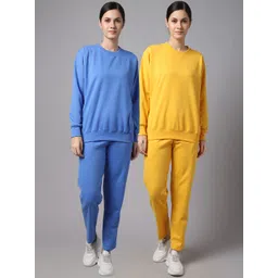 mack jonney VIMAL JONNEY Women Pack Of 2 Blue & Yellow Solid Fleece Tracksuits-picture-36