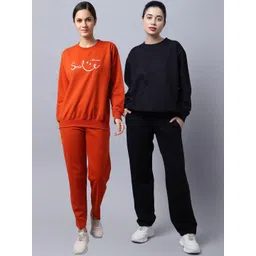mack jonney VIMAL JONNEY Women Pack Of 2 Navy Blue & Orange Printed Fleece Tracksuits-picture-13