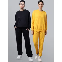 mack jonney VIMAL JONNEY Women Pack Of 2 Navy Blue & Yellow Fleece Tracksuits-picture-39