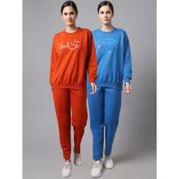 mack jonney VIMAL JONNEY Women Pack Of 2 Orange & Blue Printed Fleece Tracksuits-picture-14