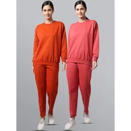 mack jonney VIMAL JONNEY Women Pack Of 2 Orange & Coral Solid Fleece Tracksuits-picture-10