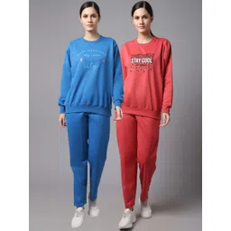 mack jonney VIMAL JONNEY Women Pack Of 2 Pink & Blue Printed Fleece Tracksuits-picture-14