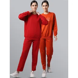 mack jonney VIMAL JONNEY Women Pack Of 2 Red & Orange Printed Fleece Tracksuits-picture-19