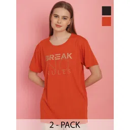 mack jonney VIMAL JONNEY Women Pack Of 2 Typography Printed Round Neck Oversized T-shirts-picture-16