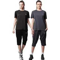 mack jonney VIMAL JONNEY Women Regular Fit Tracksuit Co-ord Set Multicolored Small Pack of 2-DRYFIT_T_D13_BLK_GRY_004-S-picture-11