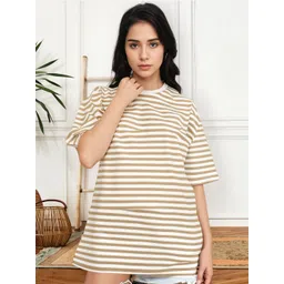 mack jonney VIMAL JONNEY Women Striped Drop-Shoulder Sleeves Monochrome Pockets T-shirt-picture-12