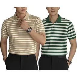mack jonney Men’s Cotton Polo T-Shirt | Regular Fit | Short Sleeve | Striped Casual Wear | Pack of 2 -MJ-1 image 1