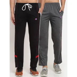 VIMAL JONNEY Men Grey & Black Pack Of 2 Solid Track Pants-image-49