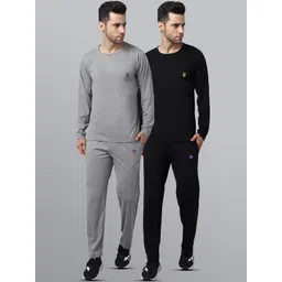 VIMAL JONNEY Men Pack of 2 Black & Grey Solid Tracksuits-image-12