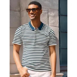 VIMAL JONNEY Men Regular Fit Striped Polo Collar Cotton T-shirt-image-25