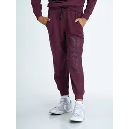 mackly Boys Maroon & Navy Blue Typography Printed Joggers-picture-22
