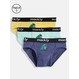 mackly Boys Pack of 3 Blue & Yellow Printed Briefs-picture-46