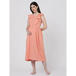 mackly Flutter Sleeve Pure Cotton Maternity Fit & Flare Midi Dress-picture-26