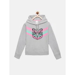 mackly Girls Grey Melange Printed Hooded Sweatshirt-picture-19