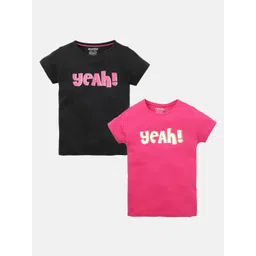 mackly Girls Pack Of 2 Typography Printed Cotton T-shirt-picture-35