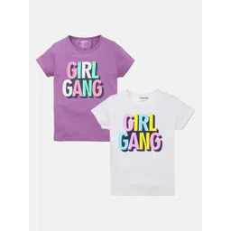 mackly Girls Pack Of 2 Typography Printed Cotton T-shirt-picture-36