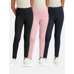 mackly Girls Pack Of 3 Cotton Mid Rise Ankle Length Leggings-picture-48