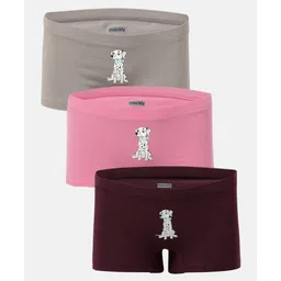 Mackly Girls Pack Of 3 Dog Printed Boxer Briefs - Grey Pink & Burgundy-picture-10