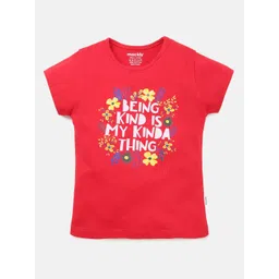 mackly Girls Red Typography Printed Cotton T-shirt-picture-30