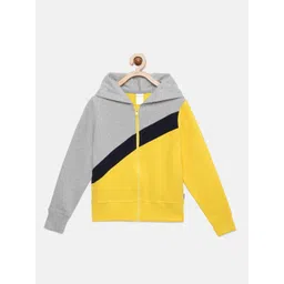 mackly Girls Yellow & Grey Colourblocked Hooded Sweatshirt-picture-30