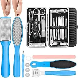 MACPLUS Pedicure Kits - Callus Remover for Feet, 23 in 1 Professional Manicure Set Pedicure Tools Stainless Steel Foot Care, Foot File Foot Rasp Dead Skin for Women Men Home Foot Spa Kit, Blue-picture-45