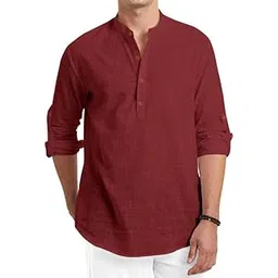 macsivo Men's Cotton Polyester Blend Solid Short Kurta with Mandarin Collar Full Sleeve Button Closure Curved Hem Regular Fit | Kurta for Men Stylish-picture-41