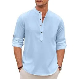 macsivo Men's Cotton Polyester Blend Solid Short Kurta with Mandarin Collared Full Sleeve Drawstring Stylish Straight Length | Kurta for Man-picture-37