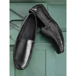 Mactree Men Black Solid Leather Loafers-picture-34