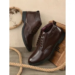 Mactree Men Brown Solid Synthetic Leather Mid-Top Derbys-picture-19