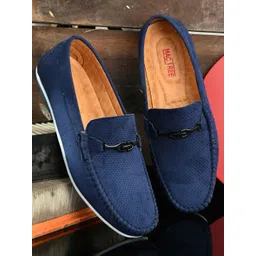 Mactree Men Navy Blue Textured Suede Loafers-picture-13