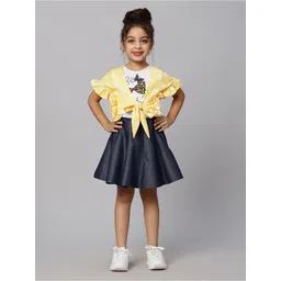 Macwin Girls Polka Dots Printed Top With Denim Skirt-picture-58