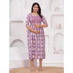 mad fury Ethnic Motifs Printed Maternity Fit and Flare Midi Dress-picture-37