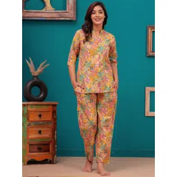 mad fury Floral Printed Pure Cotton Kurti & Trouser Night Suit-picture-37