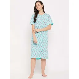 Madame M Secret Aqua Cotton Regular Fit Printed Nighties-picture-15