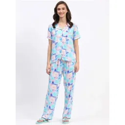 MADAME M Secret Blue Printed Shirt Pyjamas Set-picture-37