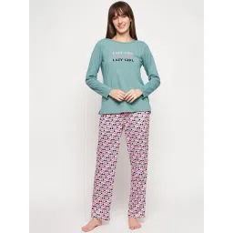 MADAME M Secret Green Graphic Print T-Shirt With Pyjamas-image-42